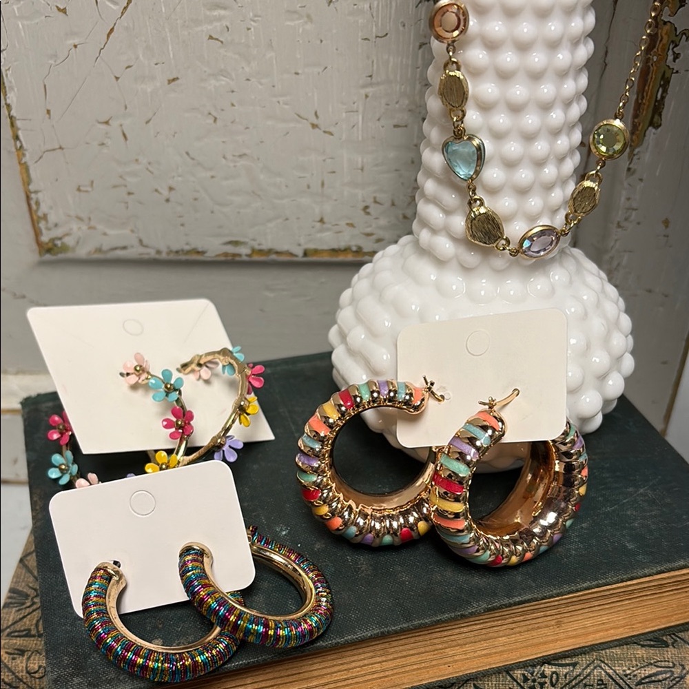 Colorful Hoop Earrings with Necklace